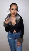 Risky Faux Fur Trim Sleeve Top